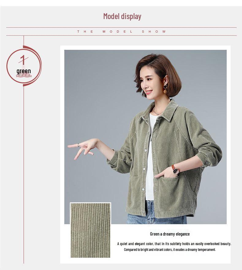 Вельветовая женская повседневная куртка большого размера - Мода весна-осень для среднего возраста