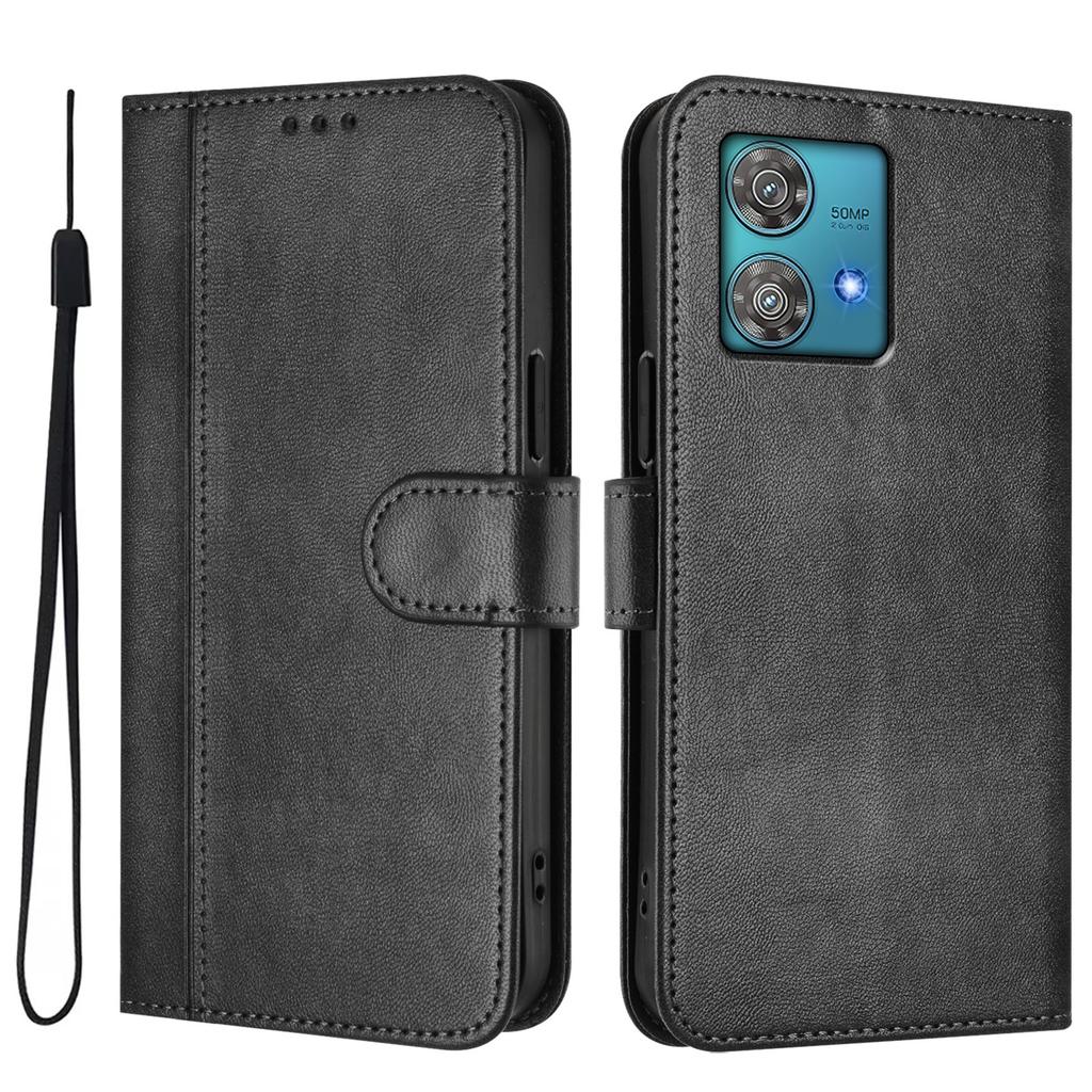 For Motorola Edge 40 Neo 5G Cases Wallet Stand Retro Texture Leather Phone Cover with Lanyard