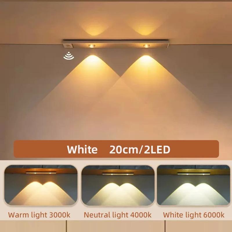 Светодиодные ультратонкие светильники под шкаф с датчиком движения, ночник, беспроводные, 3 цвета, с регулировкой яркости, для кухонного шкафа, спальни, гардероба