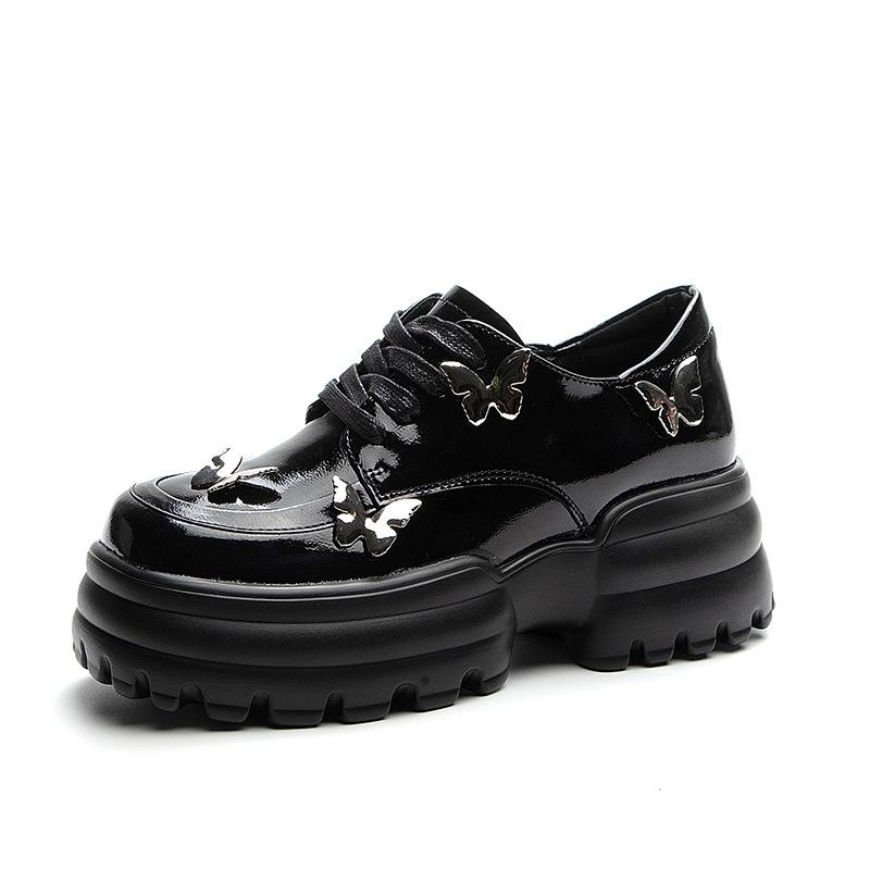 2024new Butterfly Square Toe Small Leather Shoes Thick Bottom Elevated Increase 2024new Fashion Casual Women Shoes Autumntime