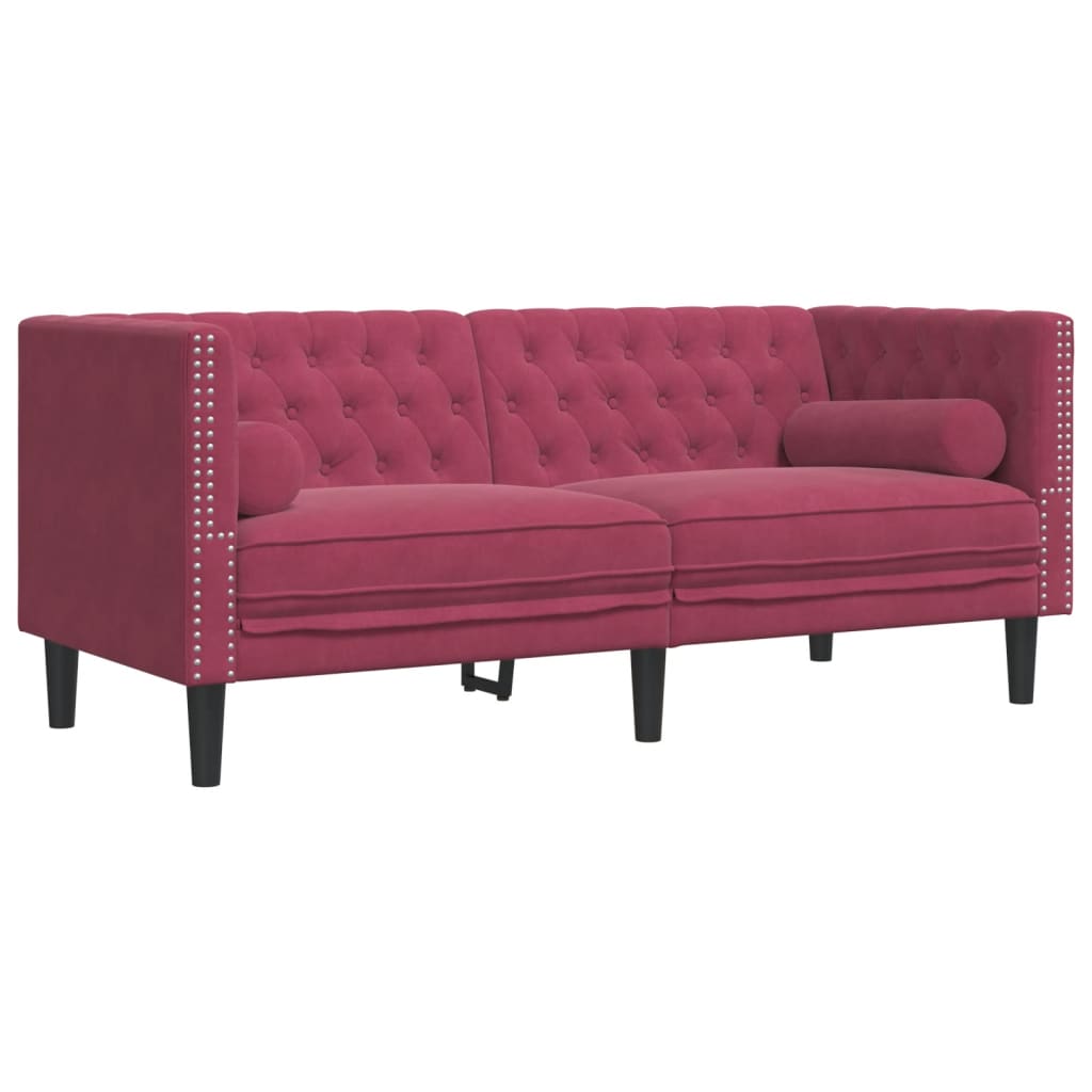 2 Piece Chesterfield Sofa Set with Neck Pillows Red Velvet