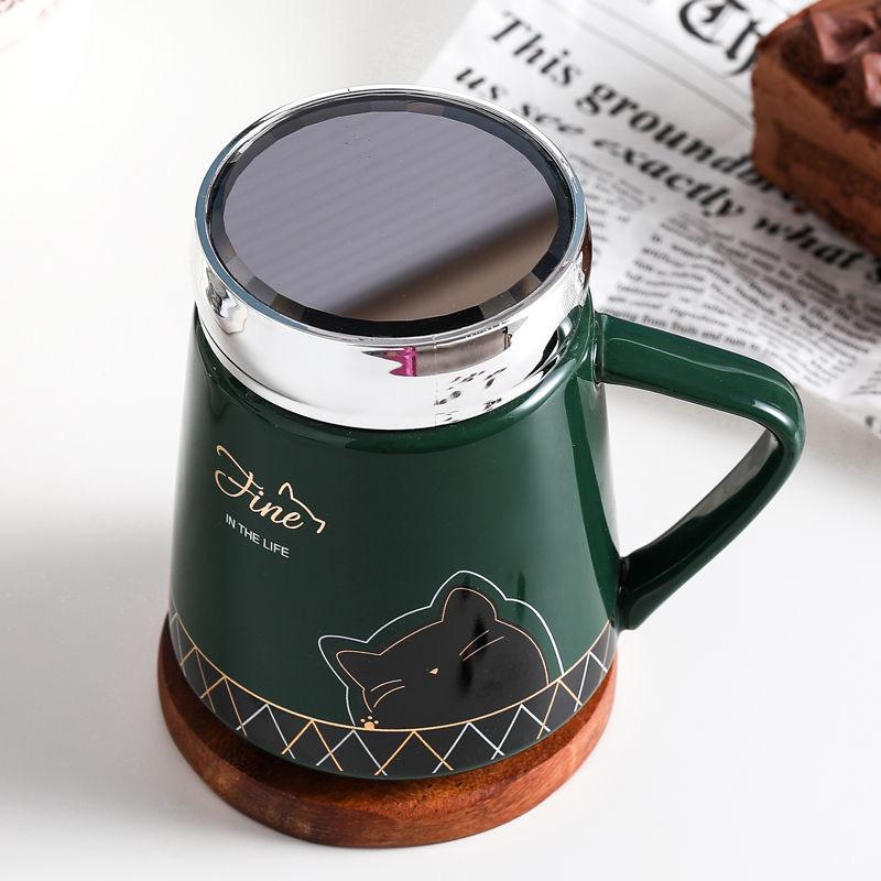 Симпатичная кружка с рисунком из мультфильма, зеркальная крышка, керамическая чашка для воды, кофейная чашка, чашка для молока, кружка, чашка послеобеденного чая