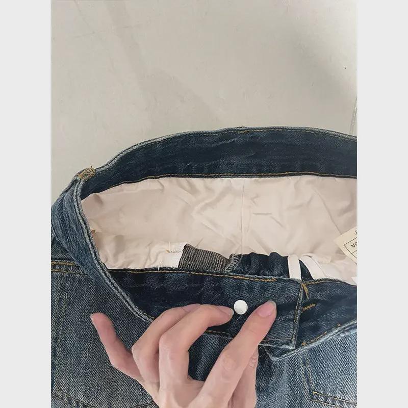 2024 г. Юбка-трапеция из синего денима с высокой талией для женщин