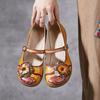 Vintage Flower Wedges Sandals Genuine Leather Handmade Ethnic Style Comfortable Women Shoes