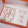 Women Quartz Watch Necklace Ring Jewelry Gift Set Watches Gift Set with Ruby Earrings for Wedding and Party Gift Set