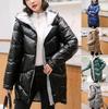 Ayollar Qishki Plush Kapyushonli Yoqa Cho'ntaklar Fermuar Yaltiroq Keng Palto Kurtkalar