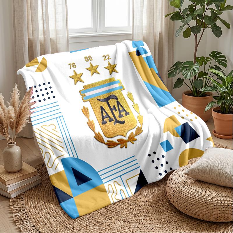Argentina Football Printed Flannel Blanket Skin Friendly Warm Decorative Throw for Indoor Couch Bed Daily Use
