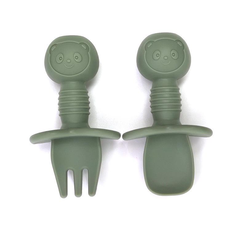 Cartoon Little Bear Silicone Fork and Spoon Set for Children's Eating Training