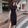 Women's Modal Short Sleeve Dress Long Dress Summer Spice Sexy Slimming Slimming Waist Temperament Over The Knee