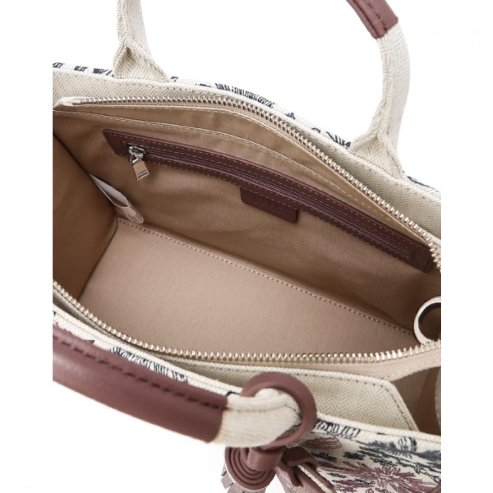 DakS Burgundy Flower Embroidery Jacquard Tote Bag S