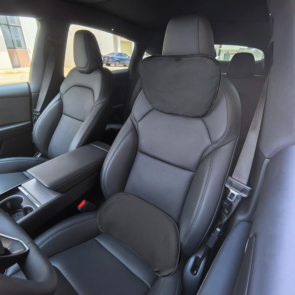 Nappa Leather Car Headrest & Lumbar Support, Universal Fit Neck Pillow Back Cushion For Tesla Model 3 Y Highland Juniper