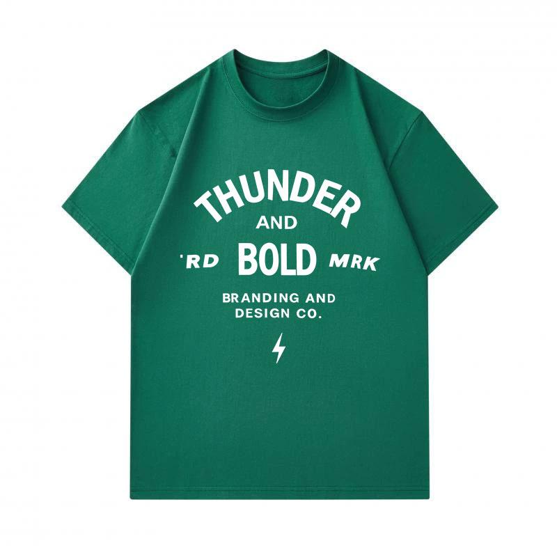 Men's 100% Cotton Crew Neck Short Sleeve T-shirt, Casual Thunder Bold Text Lightning Graphic Soft Breathable Tee for Daily Street Wear All Seasons