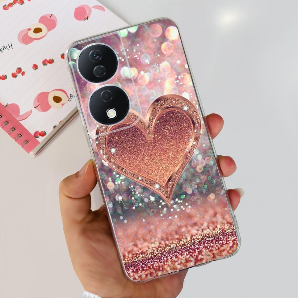 For Cover Honor X7b 5G Case For Honor X8B 4G Love Heart Women Fashion Luxury Pattern Housing Etui Huawei HonorX8b Soft Clear TPU