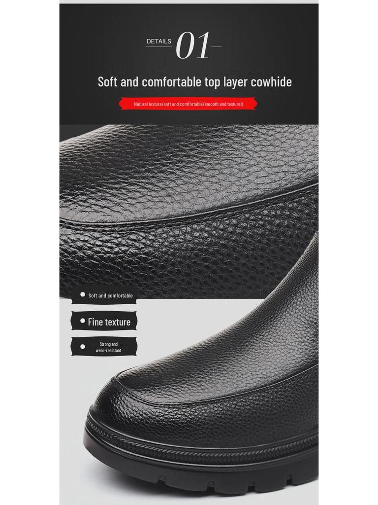 Men's Cotton Leather Snow Boots, Anti-Skid Fur-Lined, High Top for Middle-Aged & Elderly.