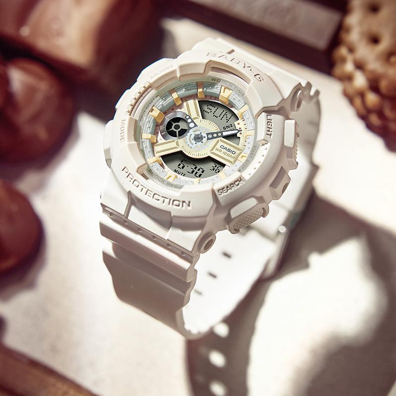 Casio BABY-G Серия 'Шоколадная тема' Ударопрочные и водонепроницаемые Спортивные и для отдыха Милый круглый циферблат Кварцевый механизм Ремешок из смолы Японские BA-110XSW-7APRQ