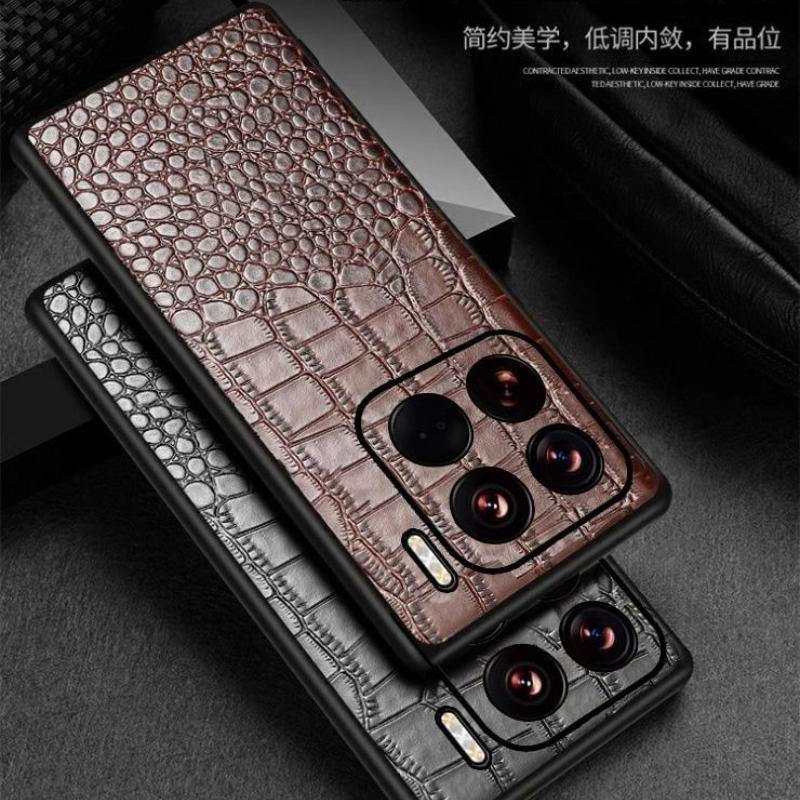 Genuine Leather Phone Case for Xiaomi 15 Ultra 14 13 11 Lite 12s Pro, Civi 3 2 1s Mix4 Crocodile Pattern Hard Protective Cover