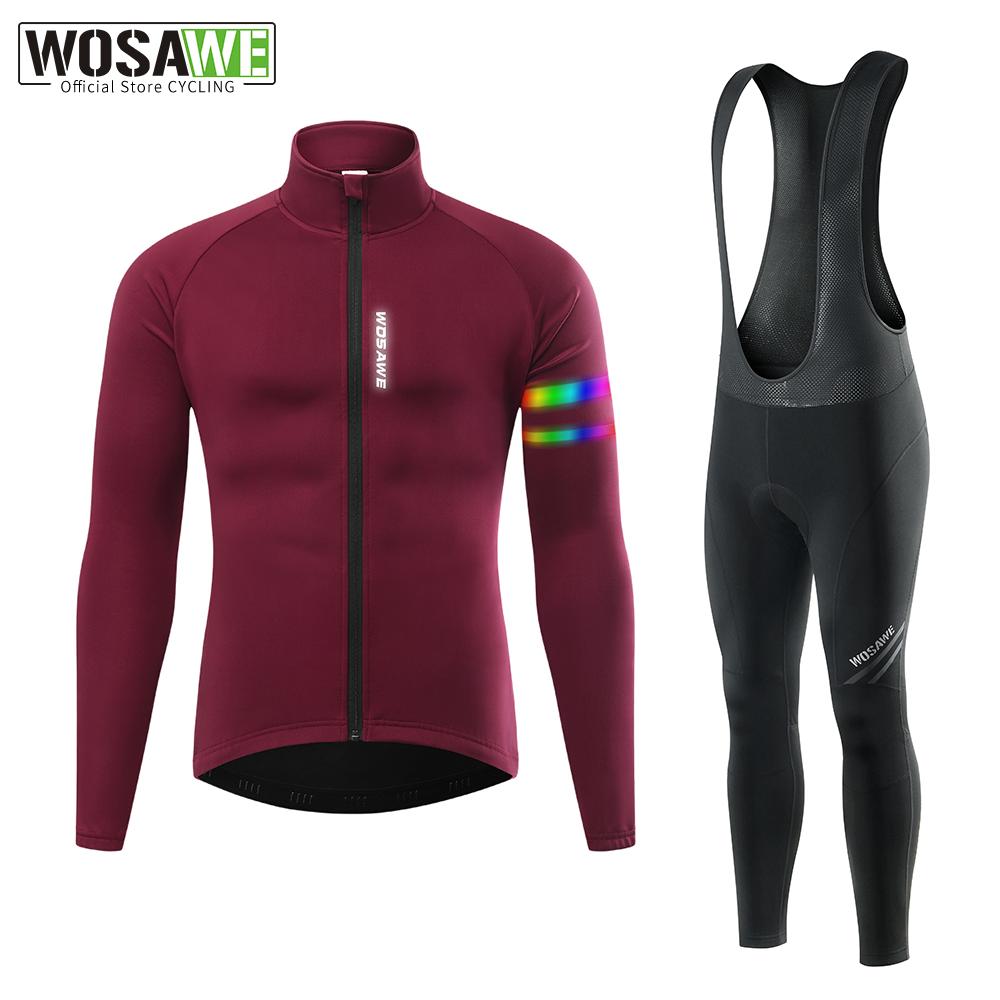 Комплекты для велоспорта Мужская термофлисовая куртка WOSAWE с гелевой подкладкой и брюки-комбинезон