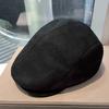 Warm Suede Newsboy Cap Solid Color Retro Flat Cap Unisex Winter Forward Hat  Outdoor