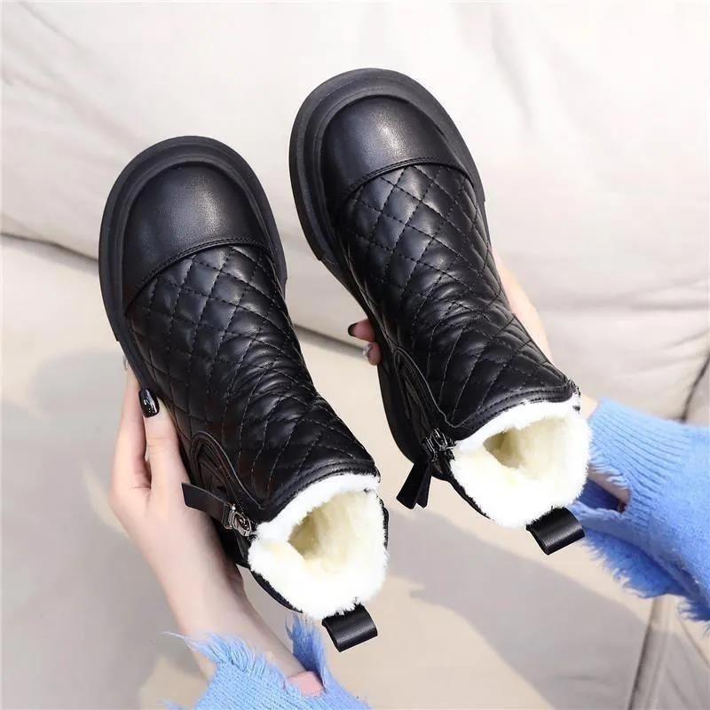 Fashion Women's Shoes Silver Shoe Flat Footwear Elastic Snow Boots Woman Low Ankle Booties Green Winter 2024 Waterproof Boot Warm Trendy