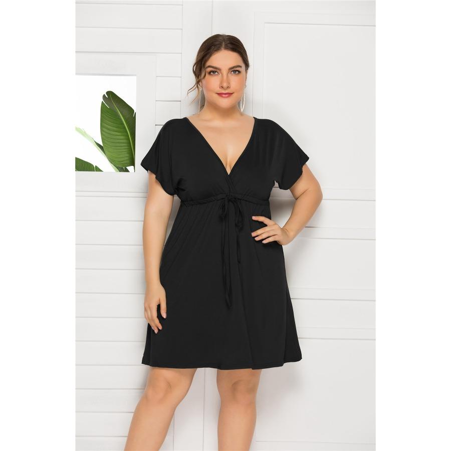 Одежда больших размеров, женские сексуальные короткие платья макси большого размера, однотонное свободное платье с v-образным вырезом большого размера, платье с расклешенными рукавами