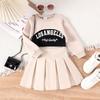 2-7Y Children's Clothing Spring Summer Autumn Suit Apricot Jumper + Vest + Pleated Skirt New Suit Girls Skirt