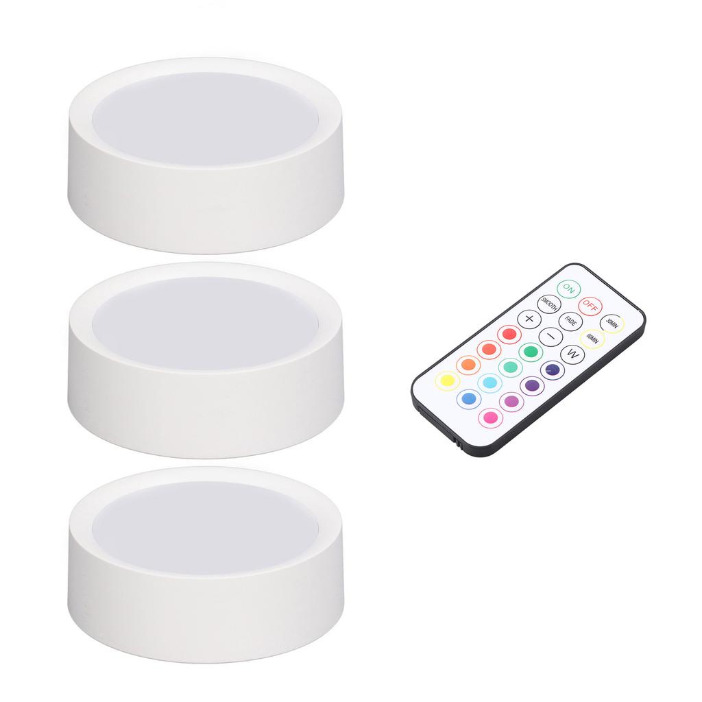 3 шт. светодиодных светильников-шайб 4 цветов с регулировкой яркости, таймером, перезаряжаемые, работающие от батареек, светодиодные нажимные лампы с E26