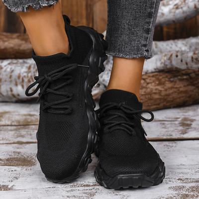 Женские спортивные туфли на шнуровке, сетчатые дышащие, для улицы, для ходьбы, с круглым носком, противоскользящей толстой подошвой, теннисные туфли