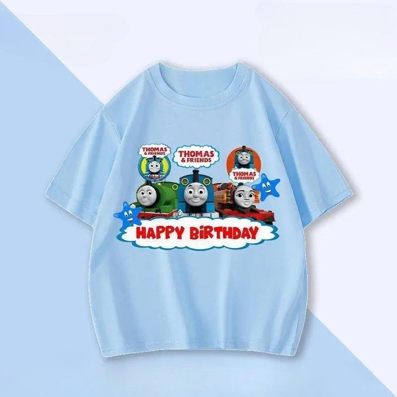2026 New Thomas the Train Cartoon Printed Summer Casual Fashion Childrens Short sleeved Top