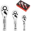 3PCS Quick-Release Reversible Head 72-Tooth 1/4 3/8 1/2 Inch Drive Stubby Ratchet Set Full Polished Mini Small Ratchet Head