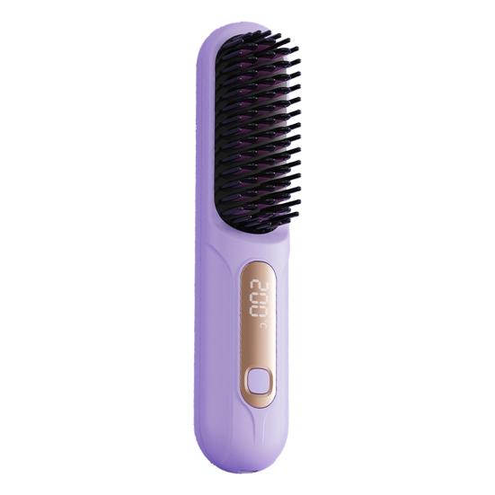 Cordless Hair Straightener Brush 3 Temperature Adjustable LED Display Mini Hair Straightening Comb USB Rechargeable Fast Heating Electric Hot Brush