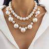 DIEZI Multilayer Imitation Pearl Chain Necklace For Women Elegant Gold Color Statement Choker Necklace Wedding Party Jewelry