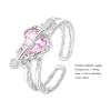 Women Ring Double Layer Adjustable Open Design Eye-catching All-match Jewelry Gift Pink Faux Crystal