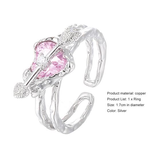 Women Ring Double Layer Adjustable Open Design Eye-catching All-match Jewelry Gift Pink Faux Crystal