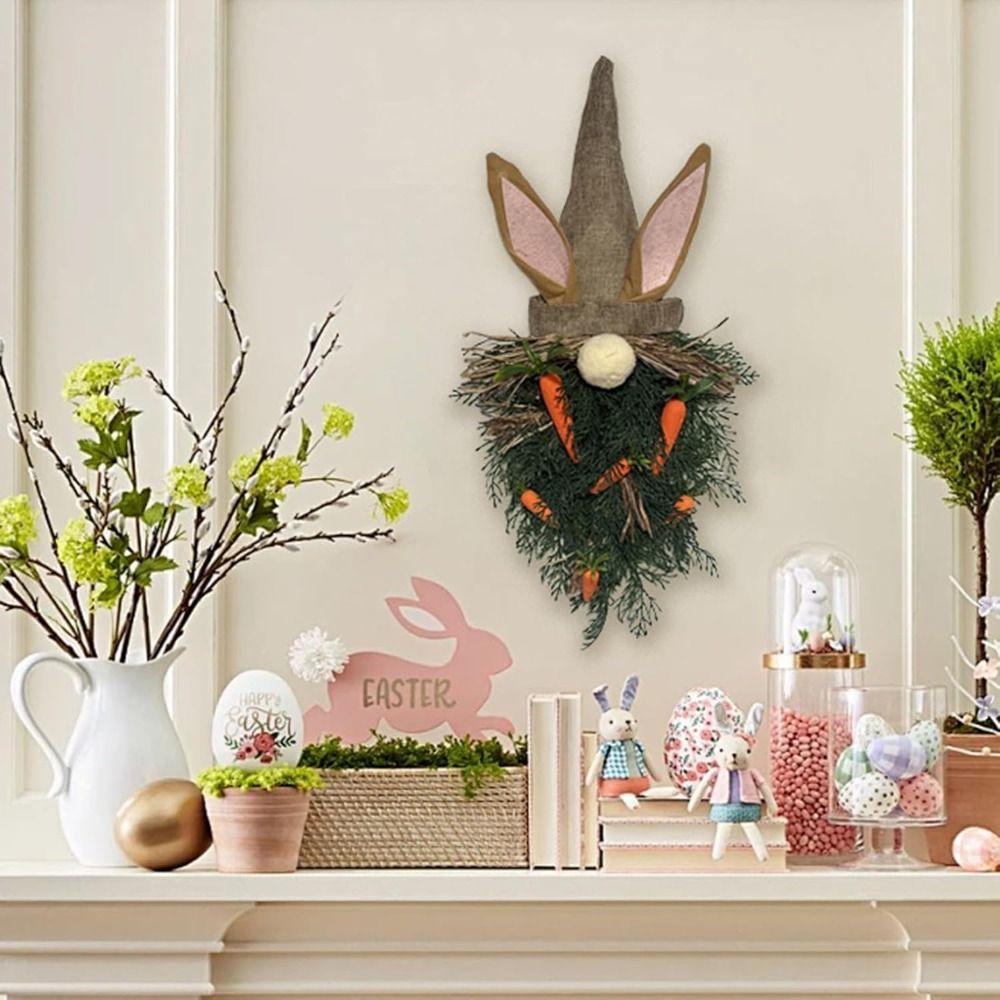 Plastic Easter Gnome Pendant With Carrot Rabbit Ears Door Hanger Spring Wreath  Home Decor