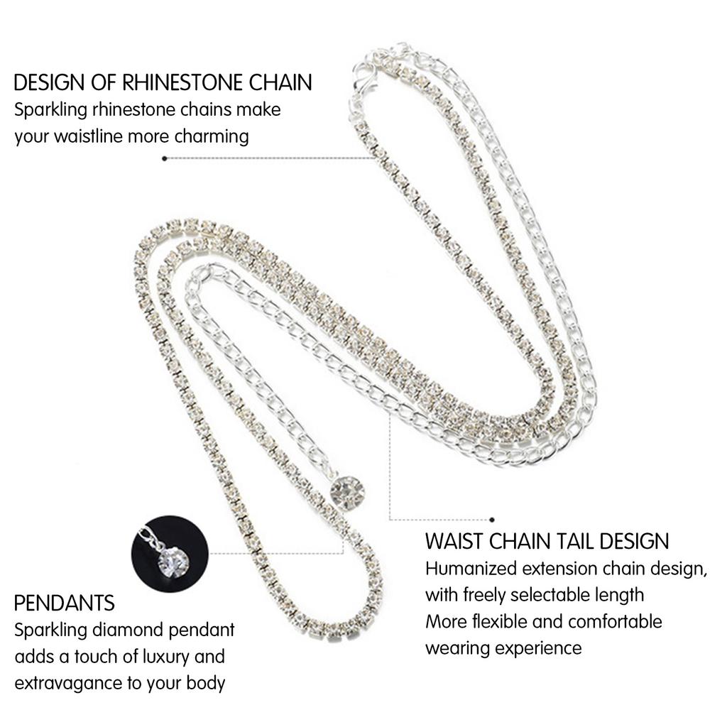 Single Layer Body Chain For Women Shining Glitter Rhinestone Body Chain Summer Outdoor Beach Decoration Sexy Waist Chain 1pc