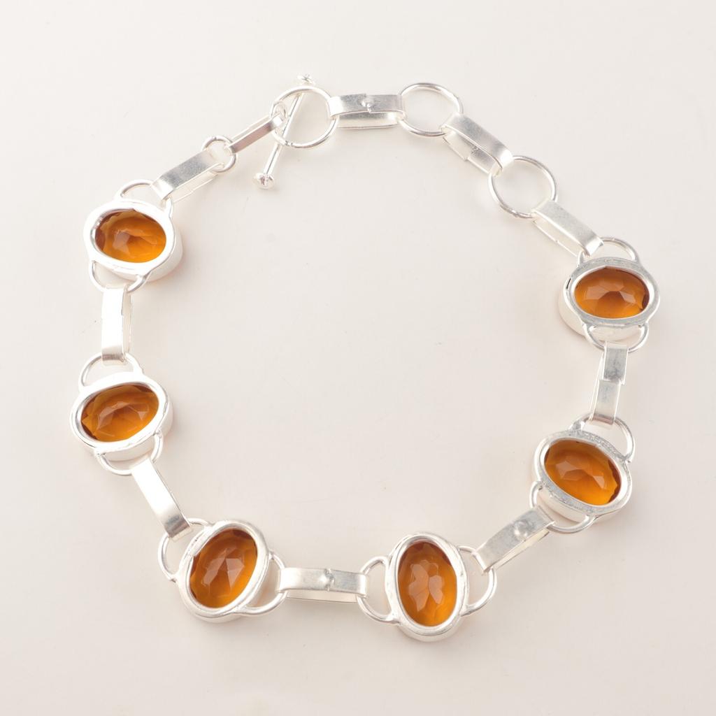 Цитрин Драгоценный камень 925 Стерлинговое серебро Женские украшения Цепочка Браслет 9" Подарок для нее RB-6-3