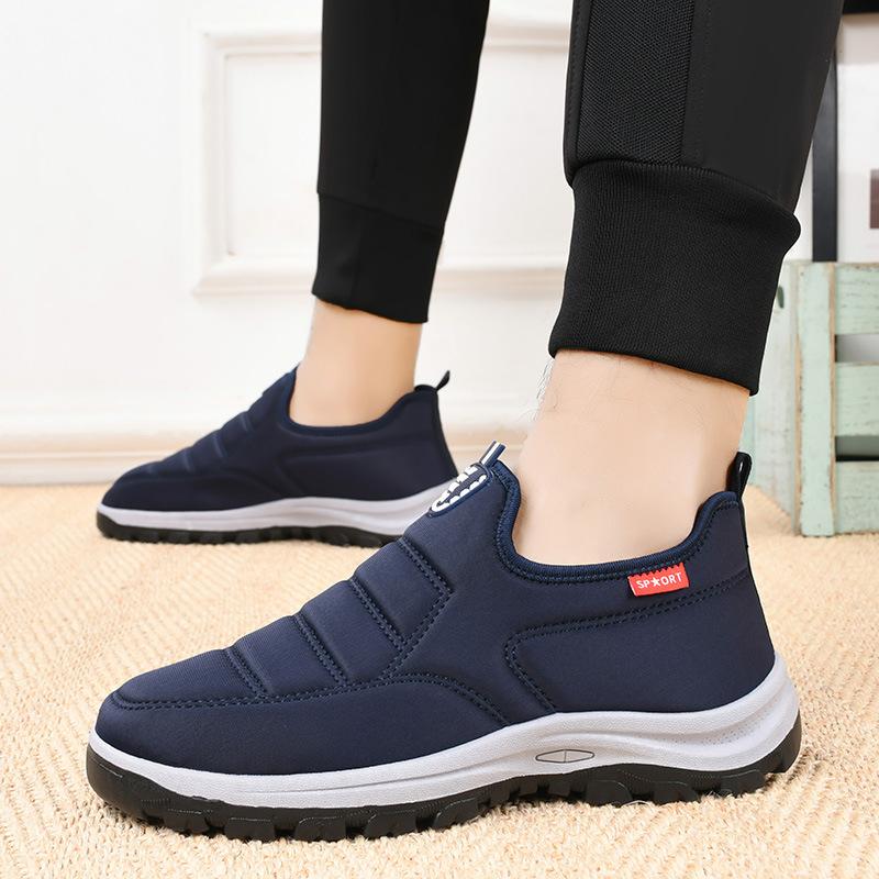 Fleece and Thickened Warm One-foot Men's Cotton Shoes, Waterproof Soft-soled Anti-slip Shoes