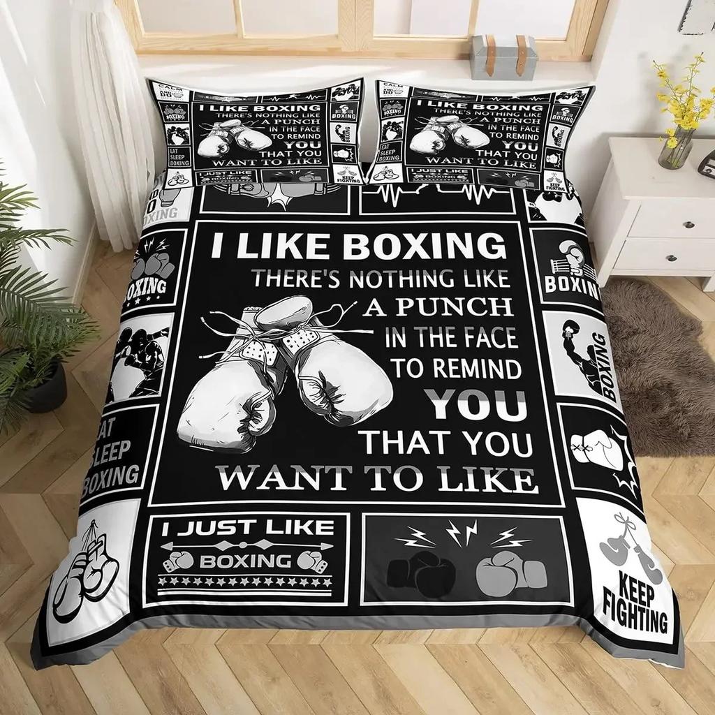 Пододеяльник для взрослого бокса размера «queen», Постельный набор на спортивную тематику, Пододеяльник с боксерскими перчатками, Пододеяльник с боксерским рисунком