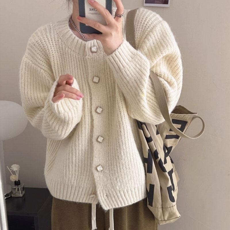 Ленивый корейский свободный свитер, женское пальто, весна-осень 2023, новый стильный силуэт, однотонный вязаный кардиган, свитер, женские топы