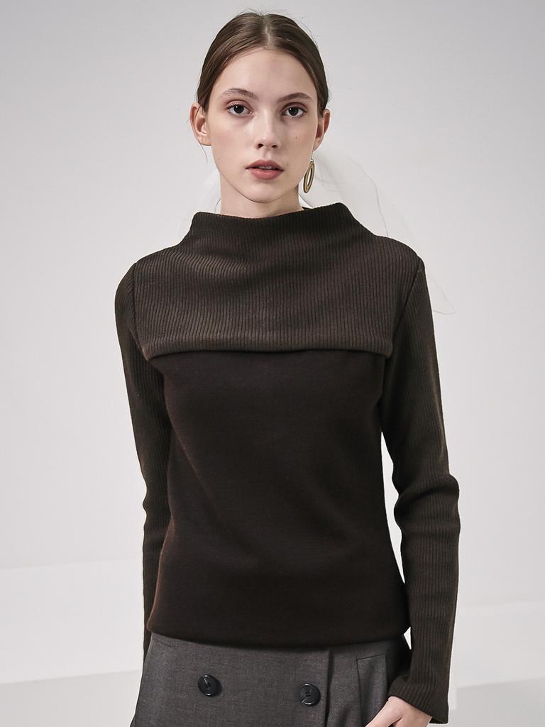 ACUD Rib Patched High-Neck Knit_Brown