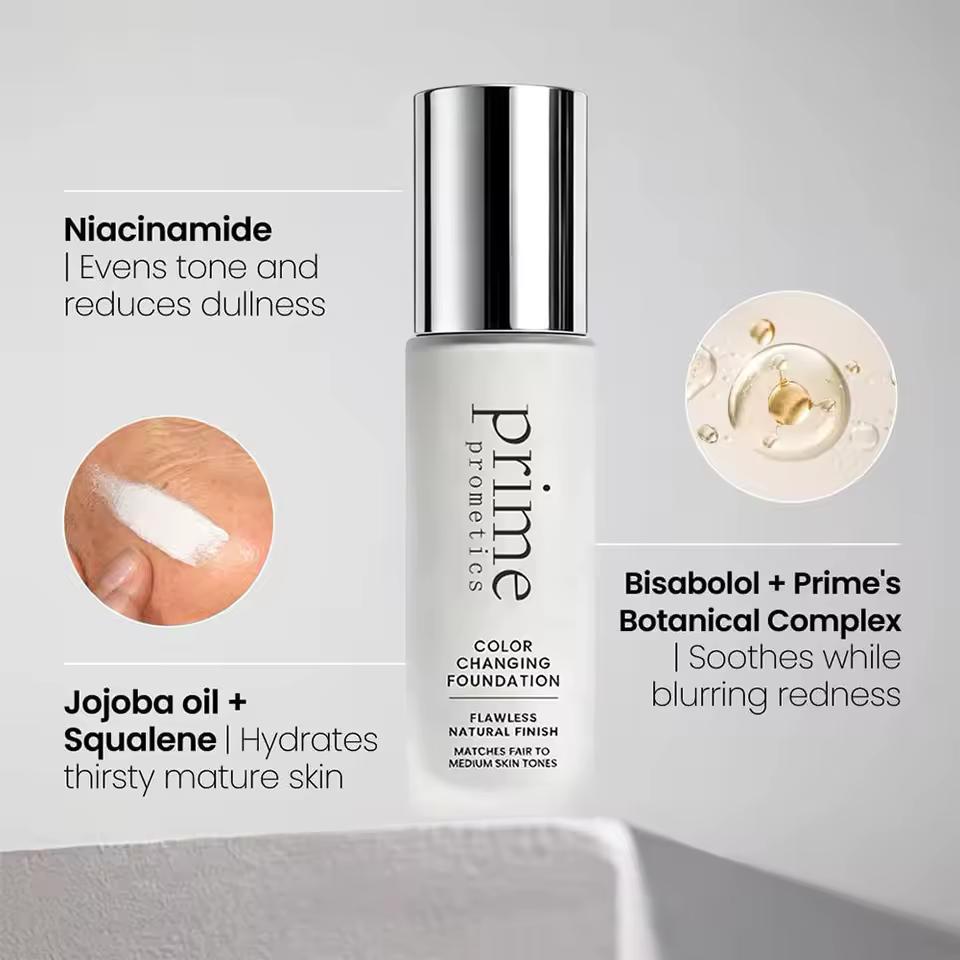 Prime Prometics Color Changing Liquid Foundation For Self-Adjusting Skin Tone,Invisible Pore Full Coverage Lightweight Hydrating