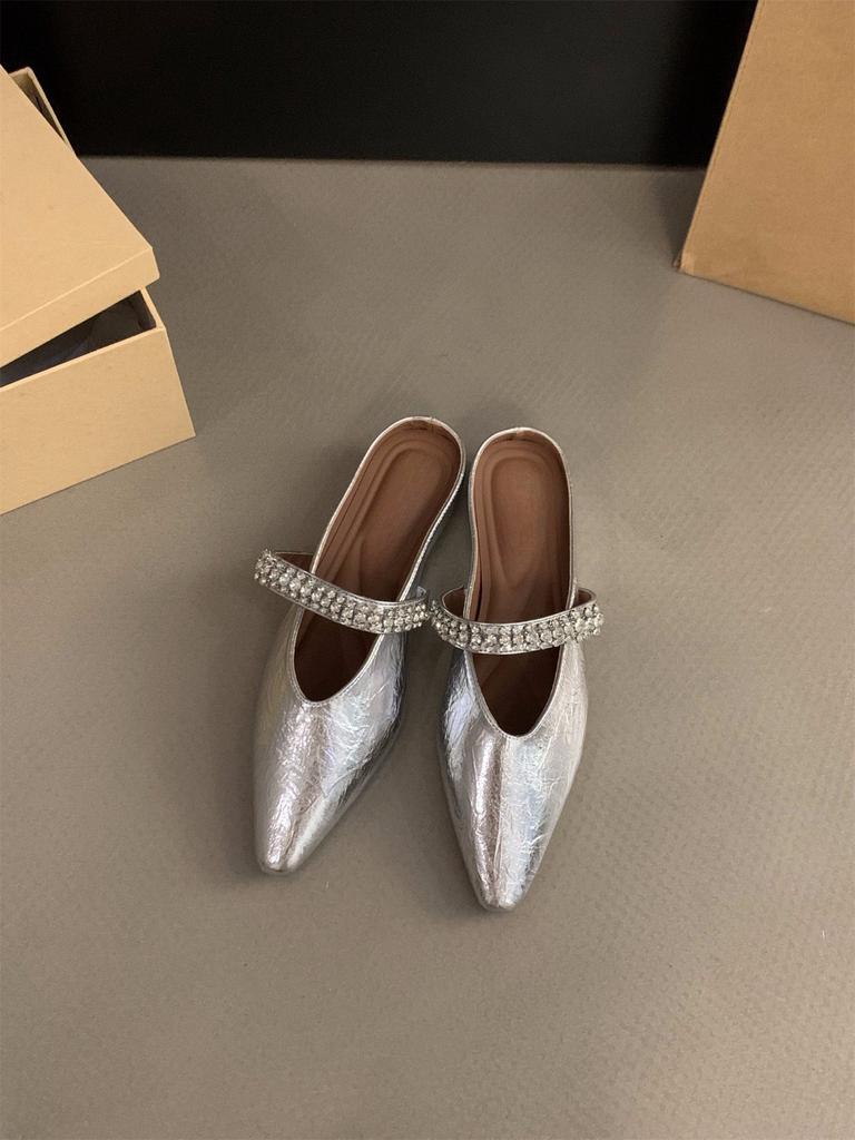 Inner Heightening Bag Head Half Slippers Women's Shoes Outer Wear 2025 New Summer Pointed French Mary Jane Half Tray Single Shoes
