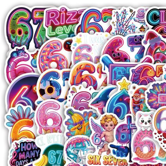 60Pcs Six Seven Neon Stickers Trendy Funny Quote Labels Decals for Water Bottle Phone Case Laptop Waterproof DIY Notebook Stickers