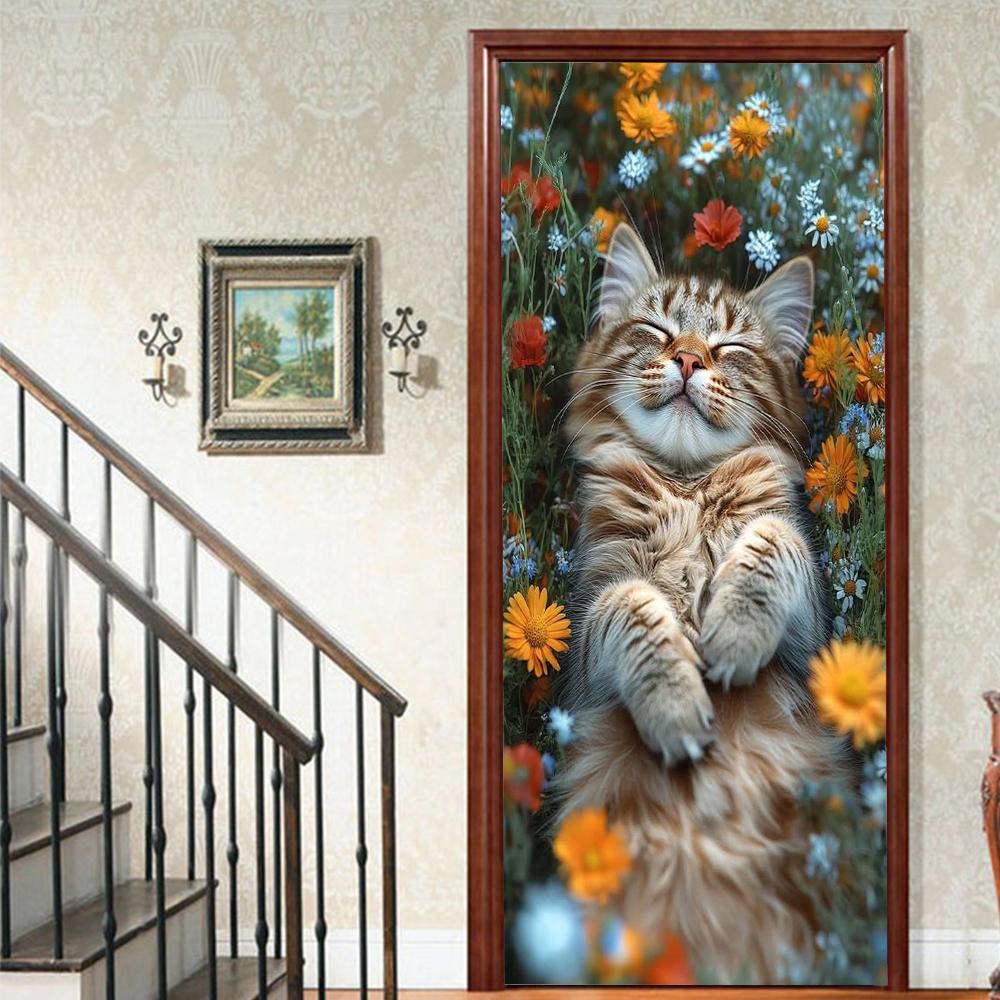 Кошачий Порог 1 шт. Милая Виниловая Наклейка на Дверь Для Спальни Домашний Декор Самоклеящаяся Съемная Настенная Наклейка Ремонт Двери Водонепроницаемый Постер