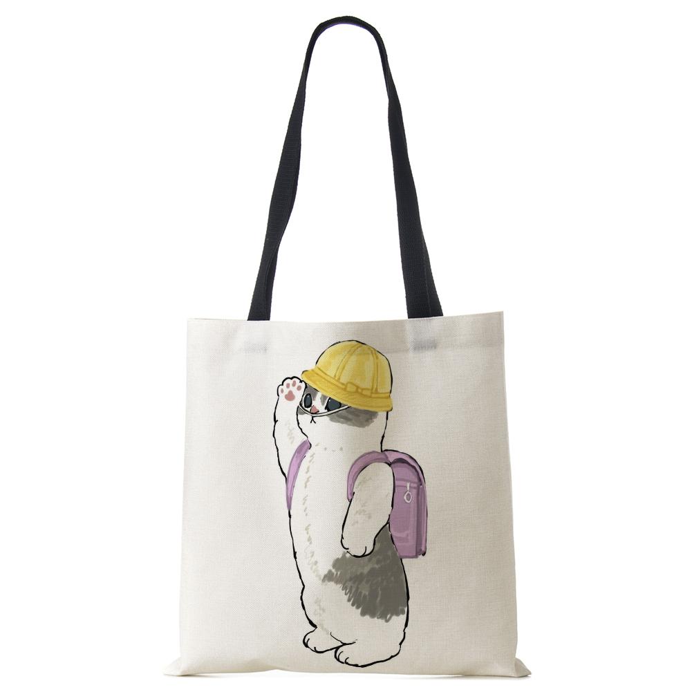 Cat Print Handbag Ladies Casual Cute Shopping Tote Shoulder Bag 2022 Harajuku Large Capacity Travel School Canvas Beach Bags