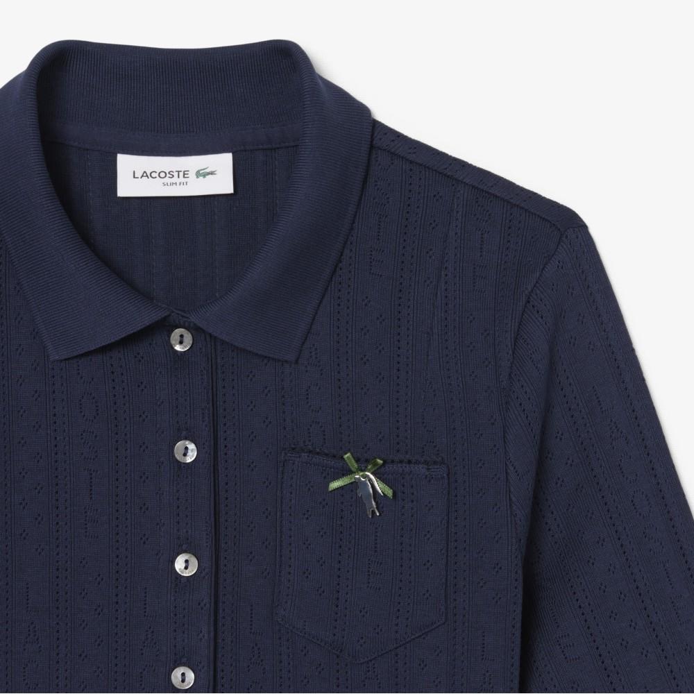 Lacoste Женская ажурная рубашка-поло с лентой и принтом под крокодила DF5296-56G166