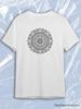 TeeSensation White Crew Neck Short Sleeve T-Shirt with Black Intricate Dot Circle Mandala Print