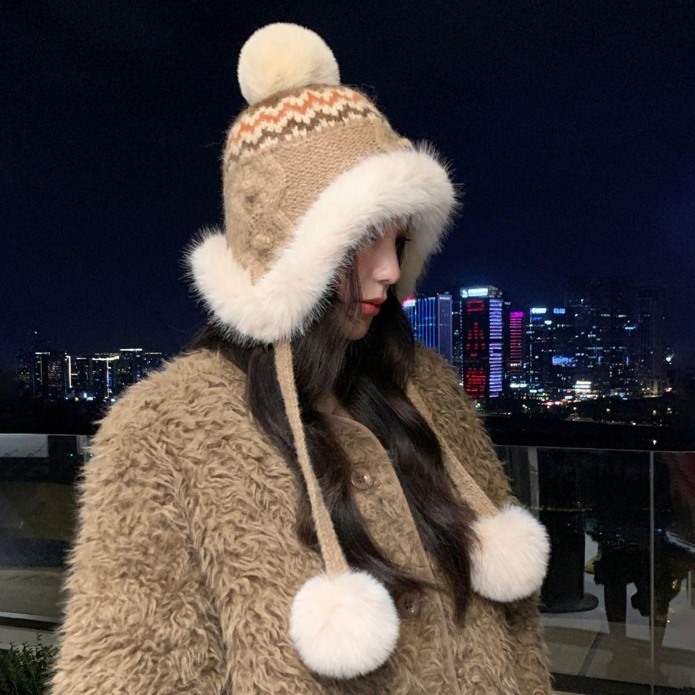 Этнический стиль Шапки в стиле Fair Isle Теплая шапка-ушанка Повседневная жаккардовая вязаная шапка Зима