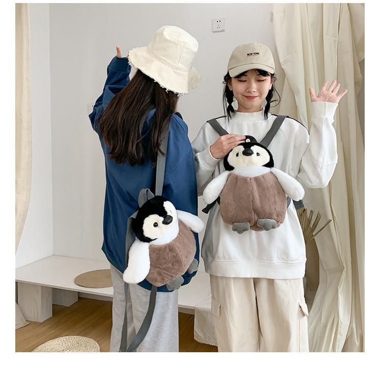 Cute Cartoon Penguin Plush Backpack Ins Style Girl's Bag Brown Soft