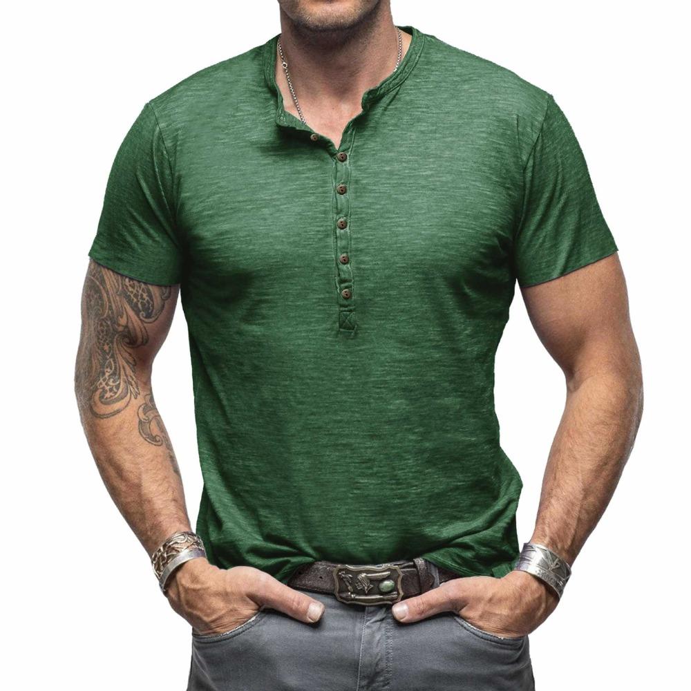 Summer Men’s Casual Tops: Classic Men’s Henley-style Short-sleeved T-shirt with A Stand-up Collar